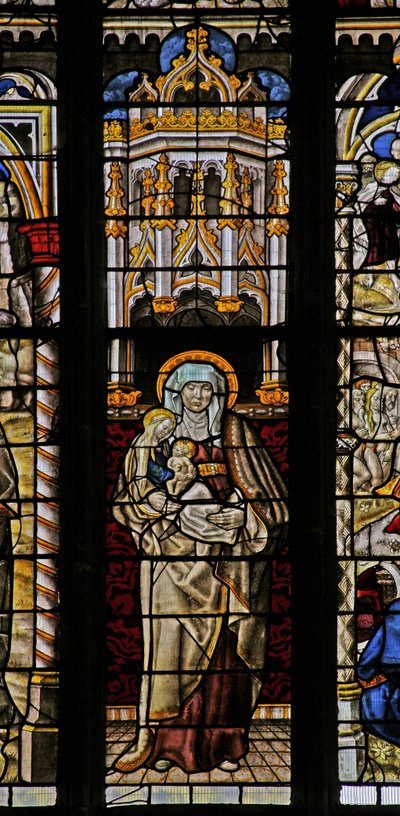 Window depicting St Anne, the Virgin Mary and Christ Child by English School