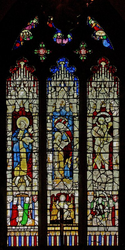 Window Ew depicting St John the Baptist, St Anne and the Virgin Mary with St Christopher by English School