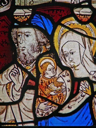 Window Ew depicting St Mary Salome, Zebedee with the Infant St John by English School