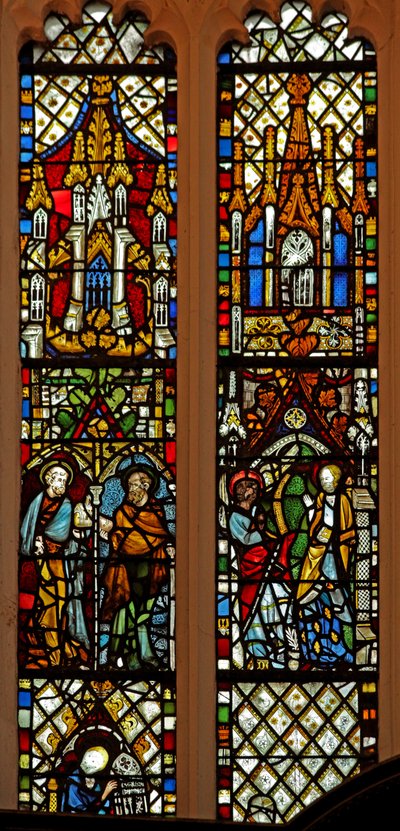 Window depicting St Peter and St Paul; the Annunciation by English School