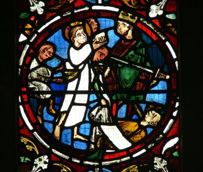 Window depicting a scene from the legend of St John: the saint and the poisoned cup by English School