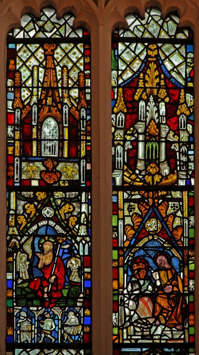 Window depicting the Resurrection; the Coronation of the Virgin by English School