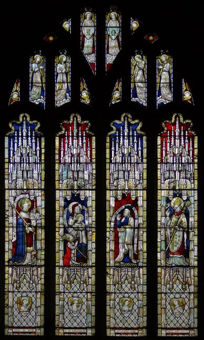 Window Ew depicting the east window: glass here originally came from the church at Stretton Sugwas by English School