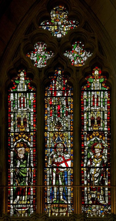 Window depicting St Blaise, St George and a Pope (Leo?) by English School