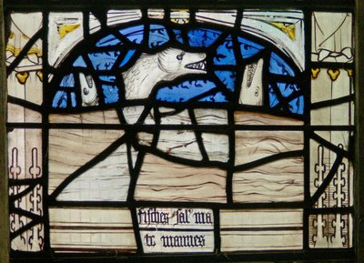Window N3 depicting the Last Fifteen Days of the World (the Pryke of Conscience window): Fish and sea monsters cry out by English School