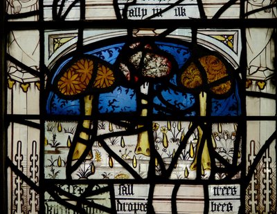 Window N3 depicting the Last Fifteen Days of the World (the Pryke of Conscience window): the trees catch fire by English School
