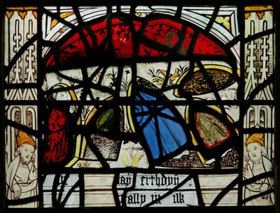 Window N3 depicting the Last Fifteen Days of the World (the Pryke of Conscience window): People try to escape by hiding in holes by English School