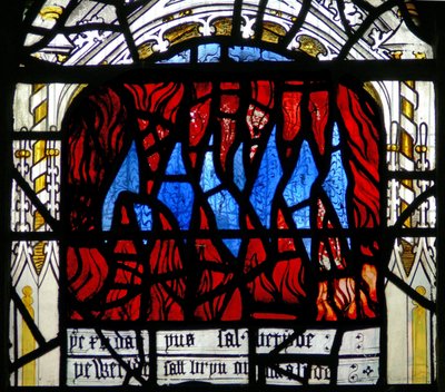 Window N3 depicting the Last Fifteen Days of the World (the Pryke of Conscience window): the all-consuming fire by English School