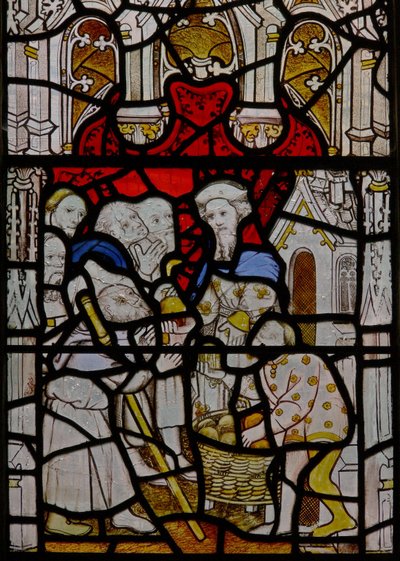 Window N4 depicting the Works of Mercy: feeding the hungry by English School