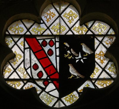 Window depicting arms of Fitz-Ellis and Fawkener by English School