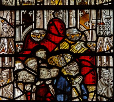 Window depicting St Martin kneels at an altar by English School