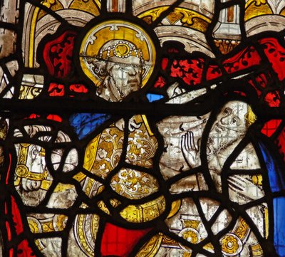Window depicting the Charity of St Martin: he divides his cloak by English School