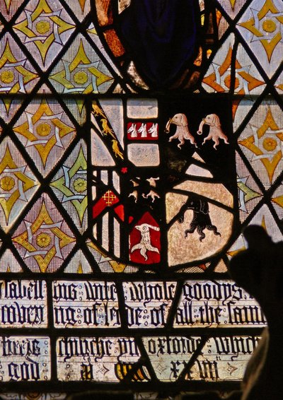 Window depicting arms of Curson and Saunders by English School