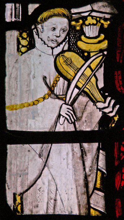 Window S6 depicting a Musician with Rebec by English School
