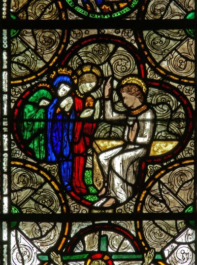 Window depicting a Resurrection scene: the angel with the Three Marys by English School