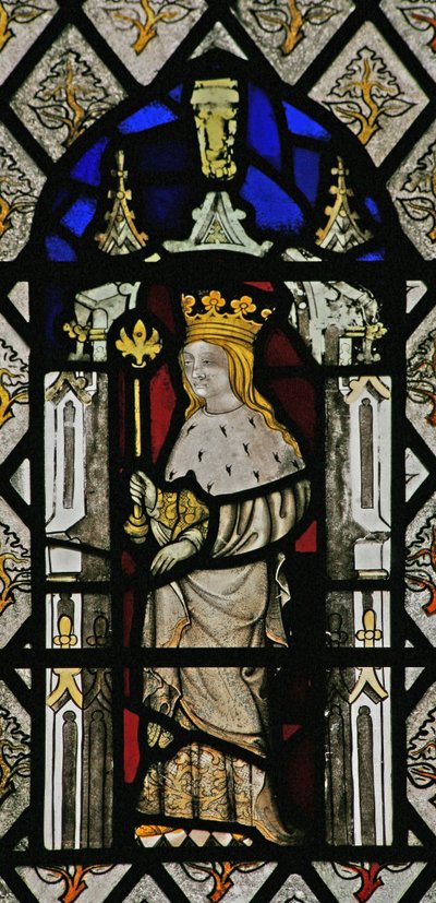 Window depicting a queen? - Philippa? - or Henry VI? by English School