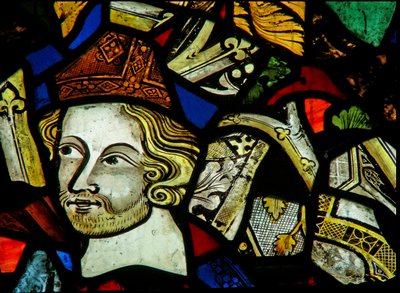 Window depicting a head of a bishop by English School