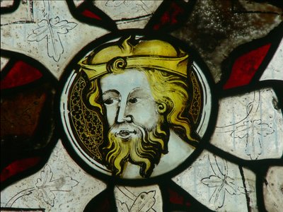 Window depicting a head of a bishop by English School