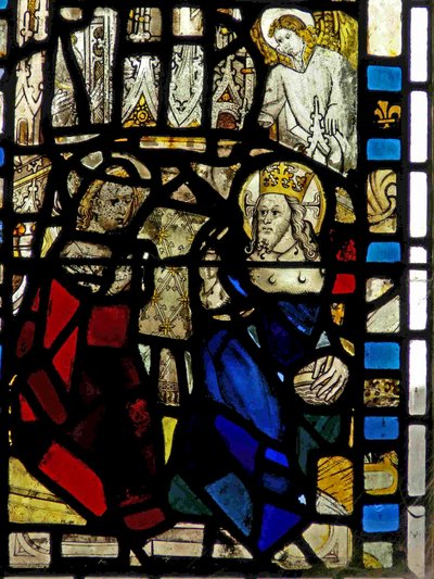 Window depicting a saint before a king by English School
