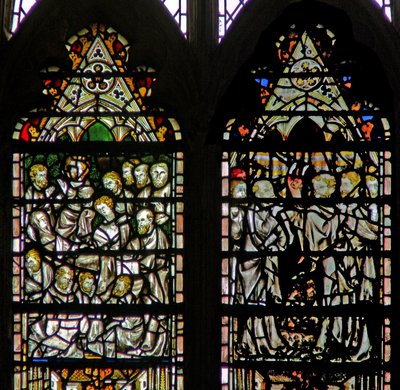 Window depicting the Funeral of the Virgin Mary by English School