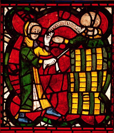 Window depicting a barrel seller by English School