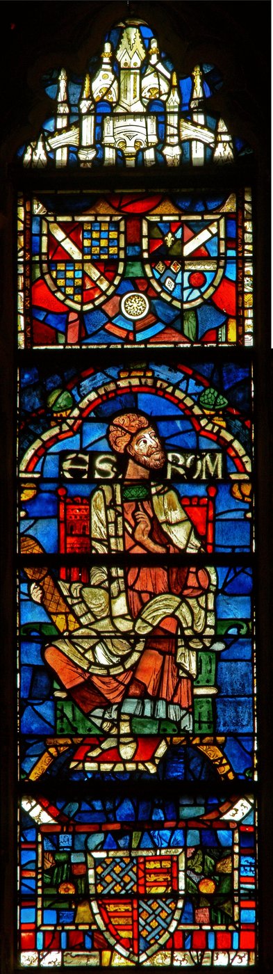 Window depicting a genealogical figure: Escrom by English School