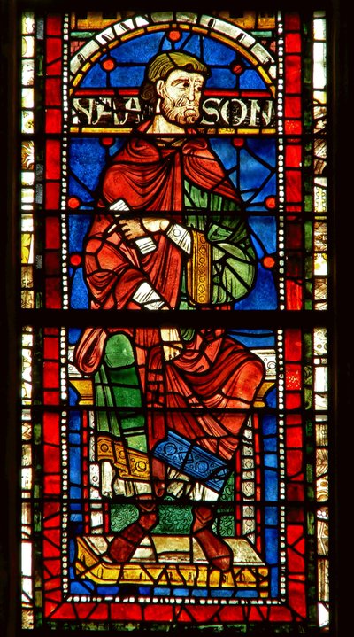 Window depicting a genealogical figure: Naason by English School