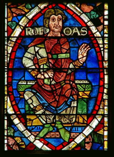 Window depicting a genealogical figure: Rehoboam by English School