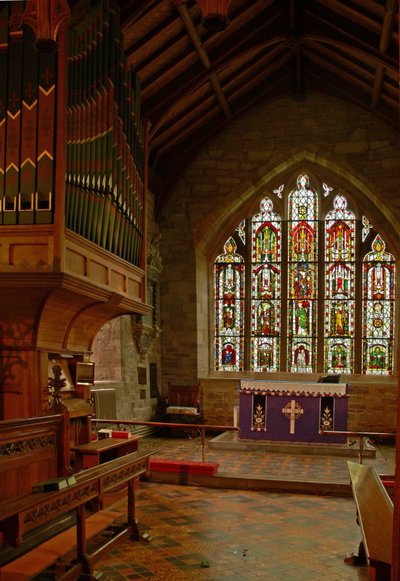 Window depicting a view of the east end of the church by English School