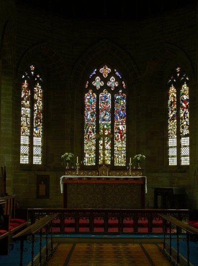 Window depicting a view of the east end of the church by English School
