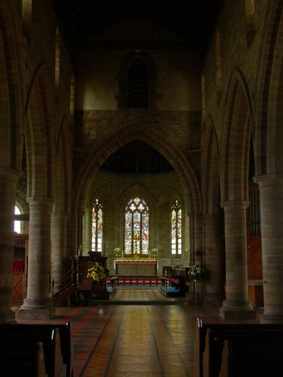 Window depicting a view towards the east end of the church by English School