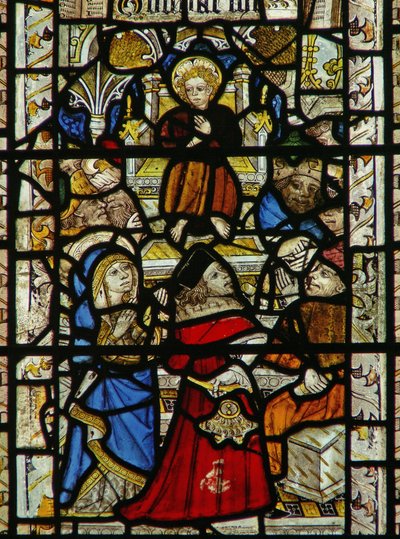 Window depicting the doctors in the Temple by English School