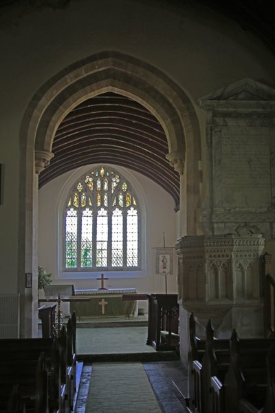 Window depicting the East End of the Church by English School