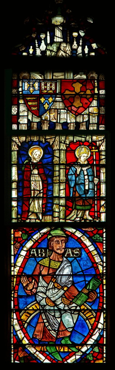 Window depicting two saints and heraldic shields by English School