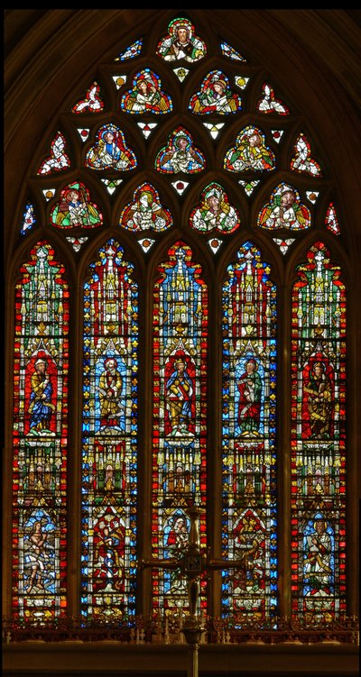 Window depicting Noah, Abraham, David, Isaiah and Malachi; Eve, the Serpent, Virgin and Child, the Brazen Serpent and Moses by English School