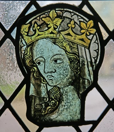 Window in the Cloisters depicting a female head (sainted and crowned) by English School