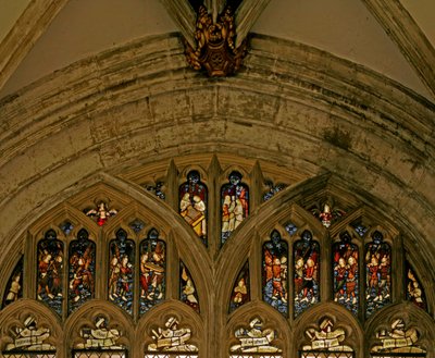 Window depicting a host of musical angels by English School