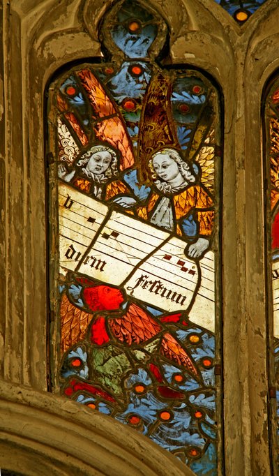 Window depicting the angelic choir with musical score by English School