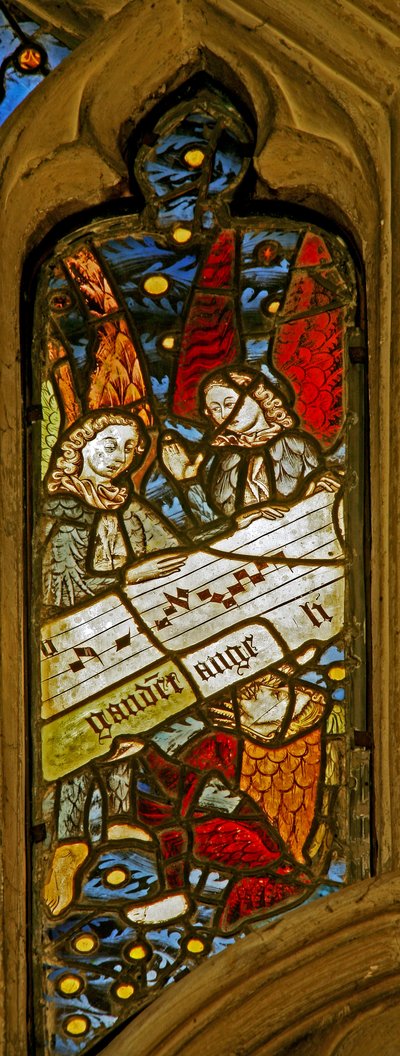 Window depicting the angelic choir with musical score by English School