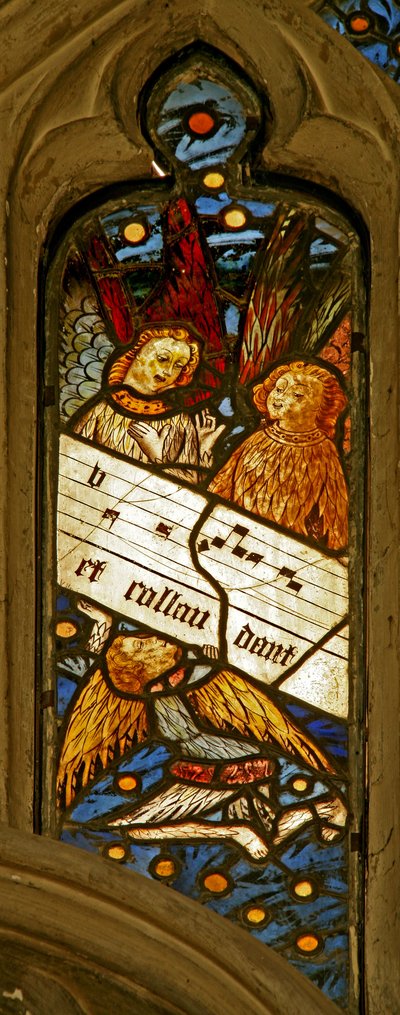 Window depicting the angelic choir with musical score by English School