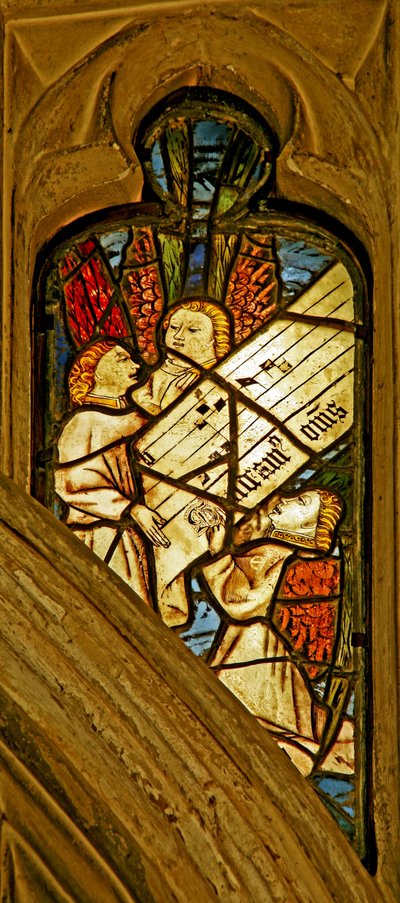 Window depicting the angelic choir with musical score by English School