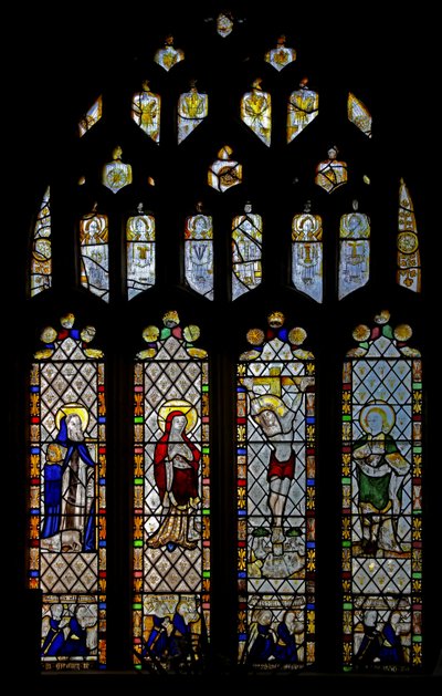Window 3 depicting St Anthony, Virgin Mary, St John at the Crucifixion, Donors by English School