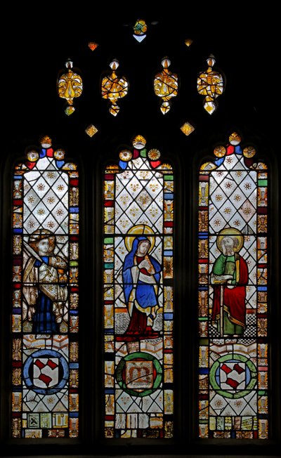 Window depicting St John, Virgin Mary, St Paul by English School