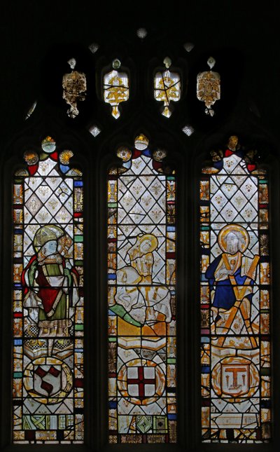 Window depicting St Patrick, St George, St Andrew by English School