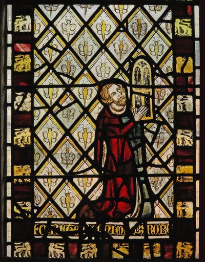 Window depicting a donor - Robert Skelton giving the window; the quarries with butterflies by English School