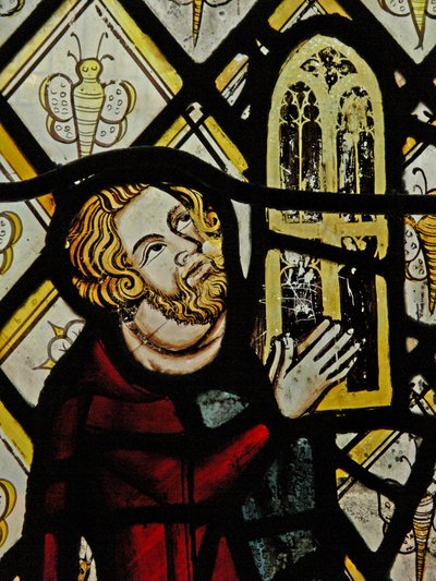 Window depicting a donor - Robert Skelton giving the window; the quarries with butterflies by English School