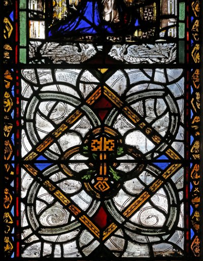 Window n4 depicting grisaille & St Peter emblem by English School