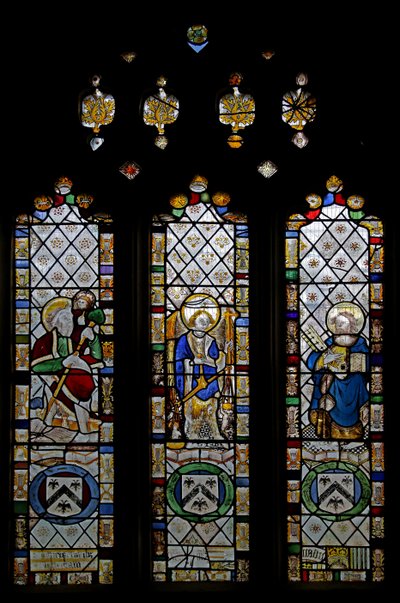 Window depicting St Christopher, St Michael, St Peter by English School