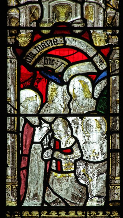 Window 6 depicting St. George: the Virgin Mary arms him by English School
