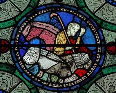 Window 16 depicting a pastoral scene by English School